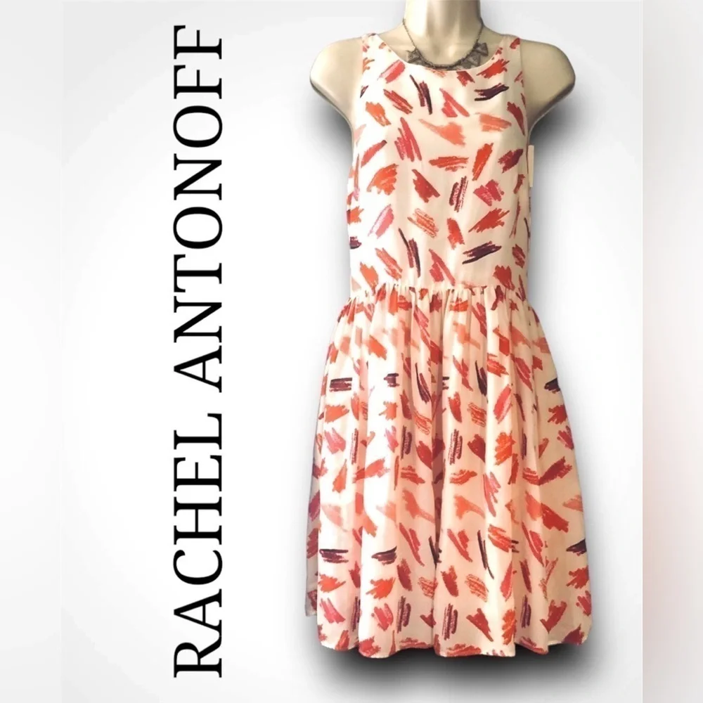 : : RACHEL ANTONOFF New w/ Tag Retro Style White & Scribble Sleeveless Dress : :
